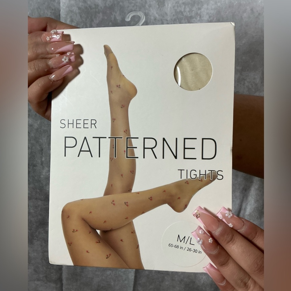 Sheer Patterned Tights - Cream